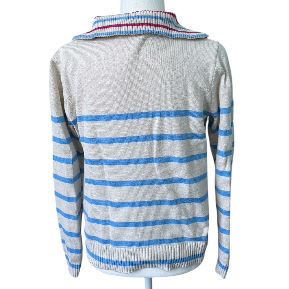 J. Crew Factory Blue Striped Half Zip Pullover Sweater Size Small Oversized - Picture 3 of 11